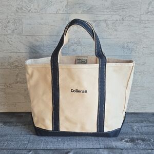 L.L. Bean Boat And Tote Canvas Bag Navy Blue Trim Handles